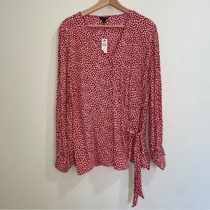 Talbots Plus Red White Faux Wrap Leopard Print Blouse